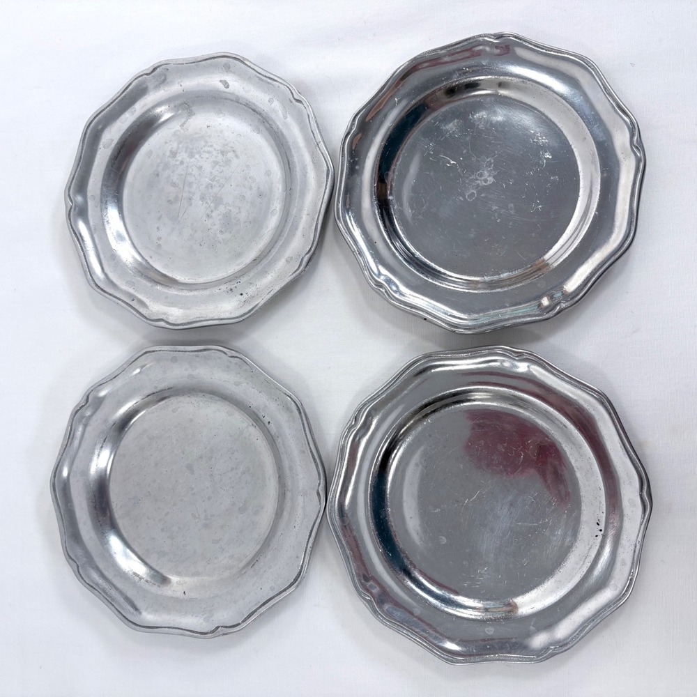 Wilton Armetale Plates Silver Pewter Scalloped Rim 6 Inch RWP USA Set of 4